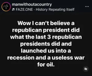 Wow I can't believe a republican president did what the last 3 republican presidents did and launched us into a recession and a useless war for oil.